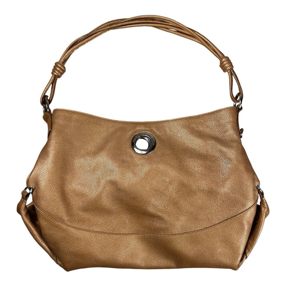 Paolo Masi Italian Genuine Leather Hobo Shoulder Bag Tan Gold